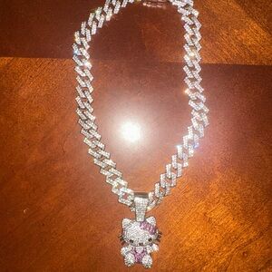 Hello Kitty Silver and Pink Crystal Necklace